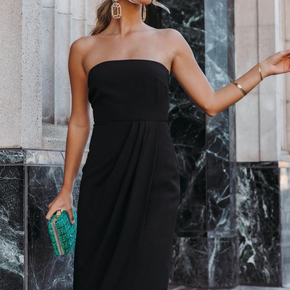 VICI | Aglow Strapless Draped Midi Dress - Picture 5 of 6